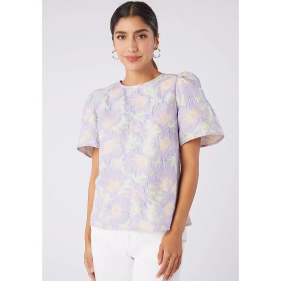 NWT Abbey Glass Women's Marty Top XL Lilac Floral Jacquard Crew Neck Short Sleev - Picture 1 of 13